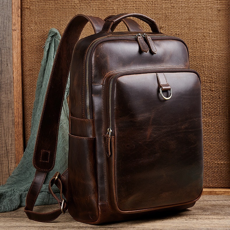 Men'S Accessories Backpack - Men's Top Grain Waxed Leather Laptop