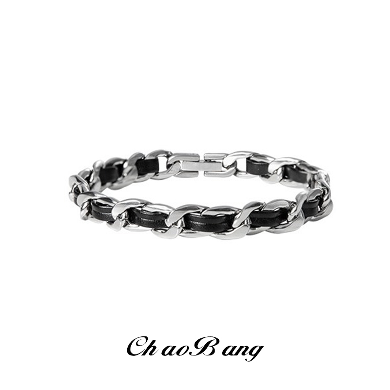 Men'S Accessories High End - Trendy Titanium Steel Leather Bracelet for
