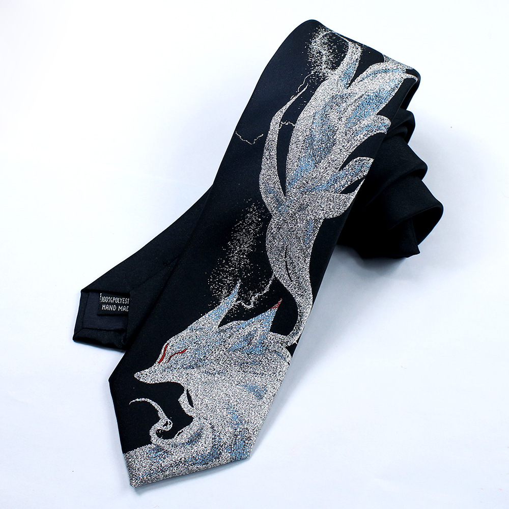 Men Accessories Photos - Fashionable Nine-Tailed Fox Pattern Tie, Suitable
