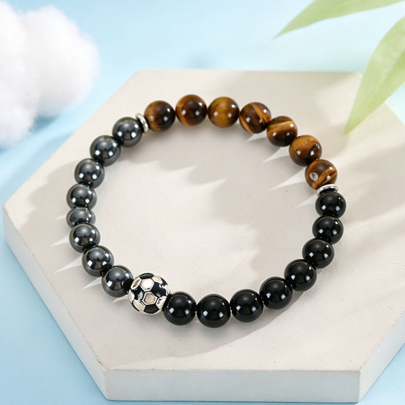 Men'S Accessories Gift Ideas - Soccer Bracelet Black Obsidian Sports Jewelry
