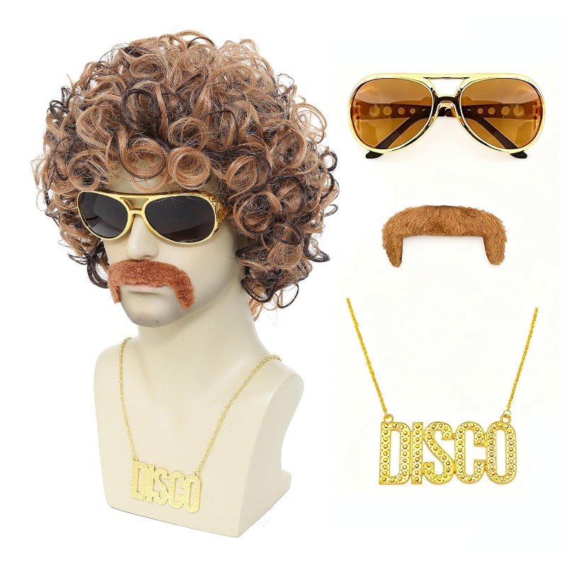 70s 80s Disco Costume Wig Set- - Men'S Accessories In The 80S 评论和价格