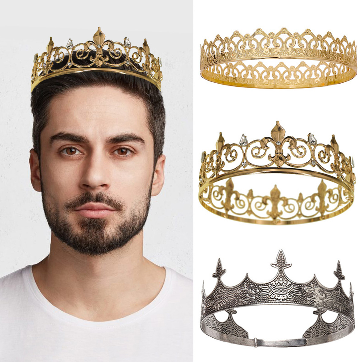 Royal King Queen Crown for Men - Men Accessories Hat 评论和价格