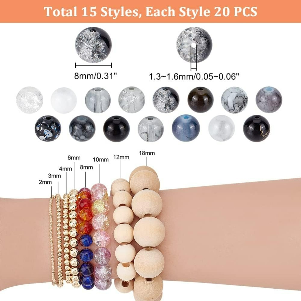 300pcs 8mm Black Glass Beads 1 - Men Accessories Bracelet 评论和价格